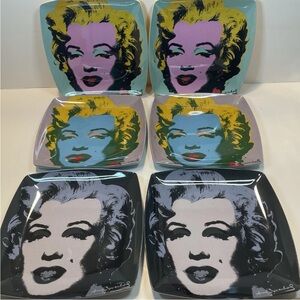 Read! Andy Warhol Square Melamine Marilyn Monroe Plates Set of 6 Square 8" Read!